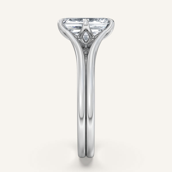 Emerald Cut Double Gold Band Tulip Engagement Ring | Platinum