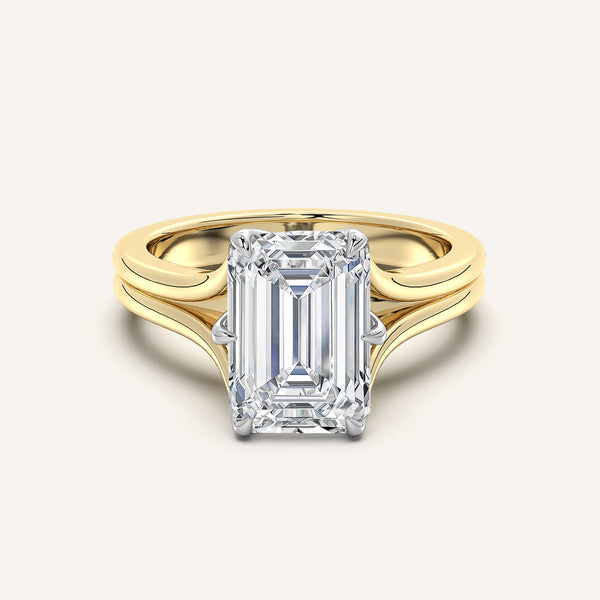 Emerald Cut Double Gold Band Tulip Engagement Ring | 18k Two Tone