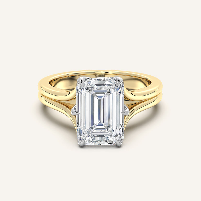 Image for Emerald Cut Double Gold Band Tulip Engagement Ring | 18k Two Tone