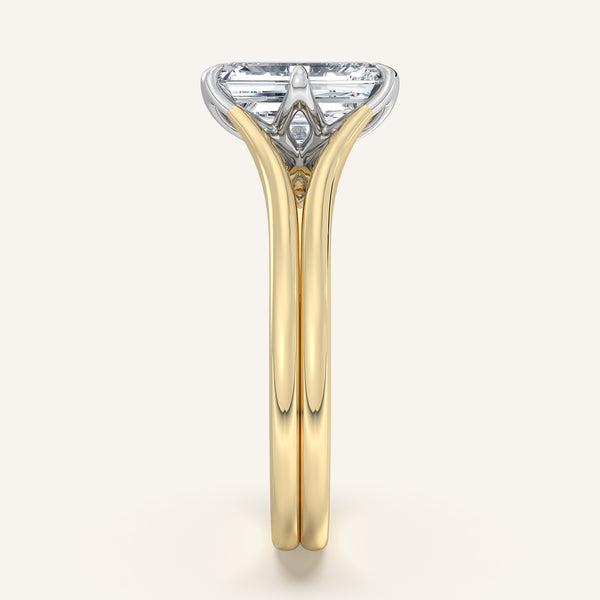 Emerald Cut Double Gold Band Tulip Engagement Ring | 18k Two Tone