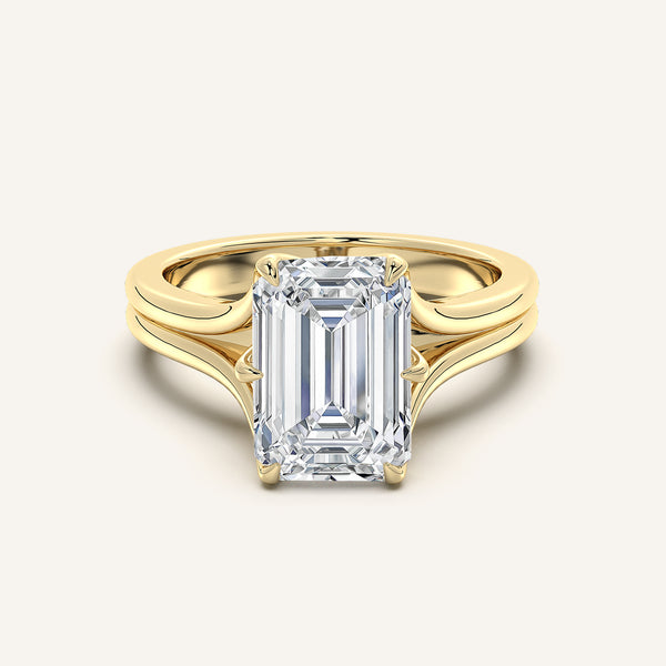 Emerald Cut Double Gold Band Tulip Engagement Ring | 18k Yellow Gold