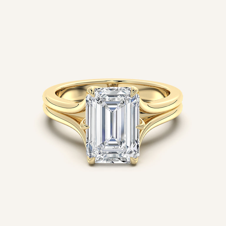 Image for Emerald Cut Double Gold Band Tulip Engagement Ring | 18k Yellow Gold