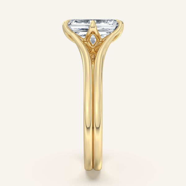 Emerald Cut Double Gold Band Tulip Engagement Ring | 18k Yellow Gold