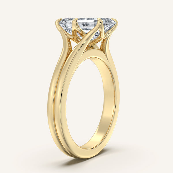Emerald Cut Double Gold Band Tulip Engagement Ring | 18k Yellow Gold
