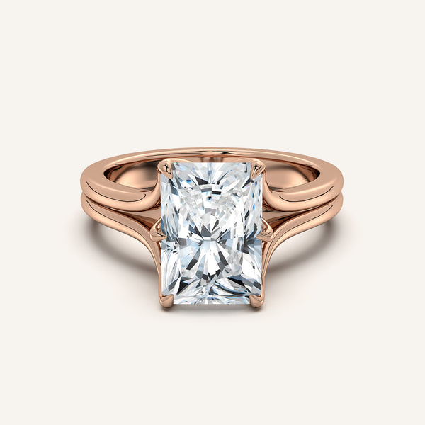 Radiant Cut Double Gold Band Tulip Engagement Ring | 18k Rose Gold