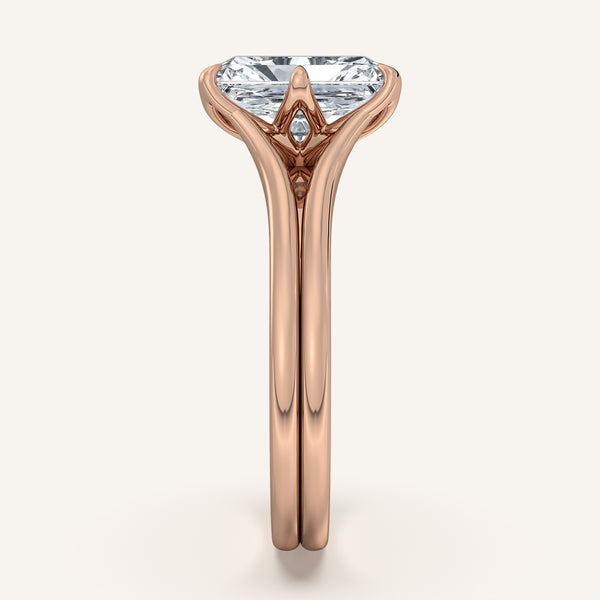 Radiant Cut Double Gold Band Tulip Engagement Ring | 18k Rose Gold