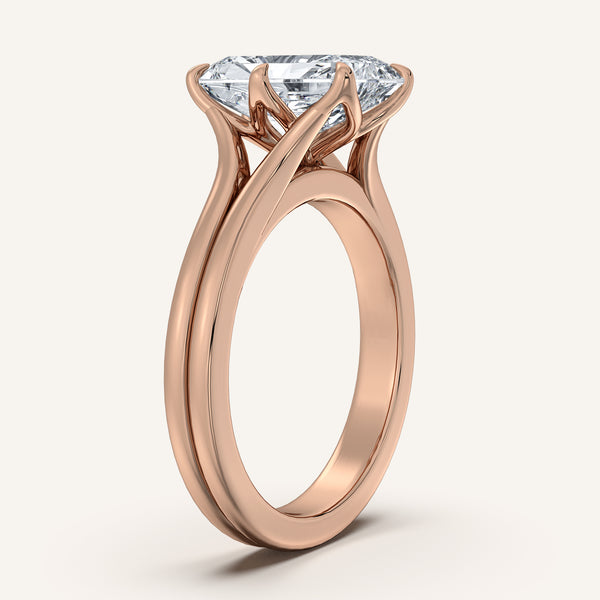 Radiant Cut Double Gold Band Tulip Engagement Ring | 18k Rose Gold