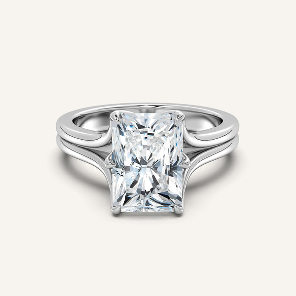 Radiant Cut Double Gold Band Tulip Engagement Ring | 18k White Gold