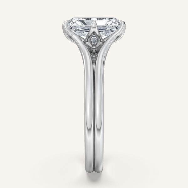 Radiant Cut Double Gold Band Tulip Engagement Ring | 18k White Gold