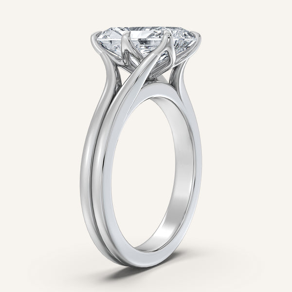 Radiant Cut Double Gold Band Tulip Engagement Ring | 14k White Gold