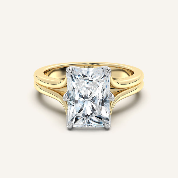 Radiant Cut Double Gold Band Tulip Engagement Ring | 18k Two Tone