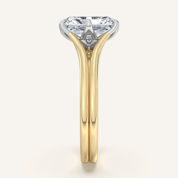Radiant Cut Double Gold Band Tulip Engagement Ring | 18k Two Tone