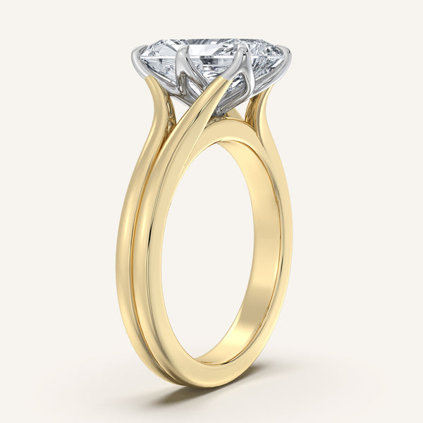 Radiant Cut Double Gold Band Tulip Engagement Ring | 18k Two Tone