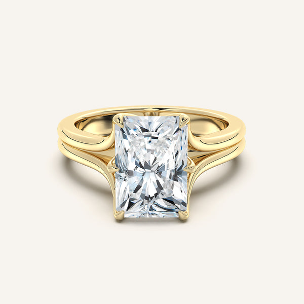 Radiant Cut Double Gold Band Tulip Engagement Ring | 18k Yellow Gold