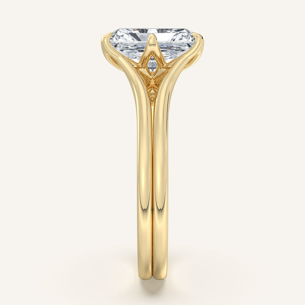 Radiant Cut Double Gold Band Tulip Engagement Ring | 18k Yellow Gold