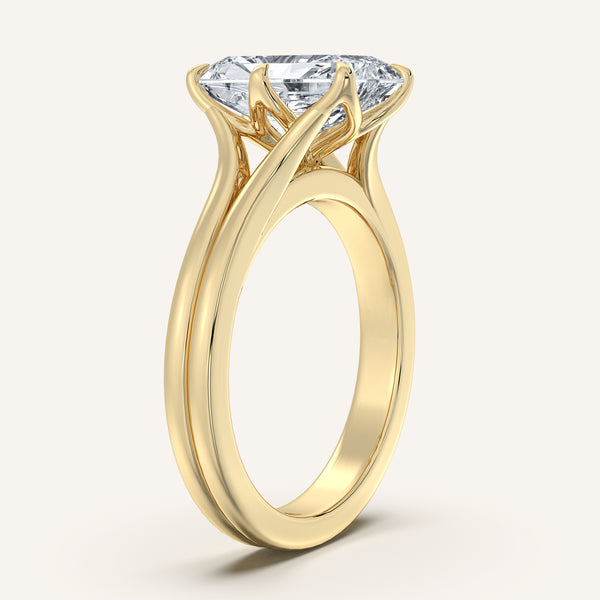 Radiant Cut Double Gold Band Tulip Engagement Ring | 14k Yellow Gold