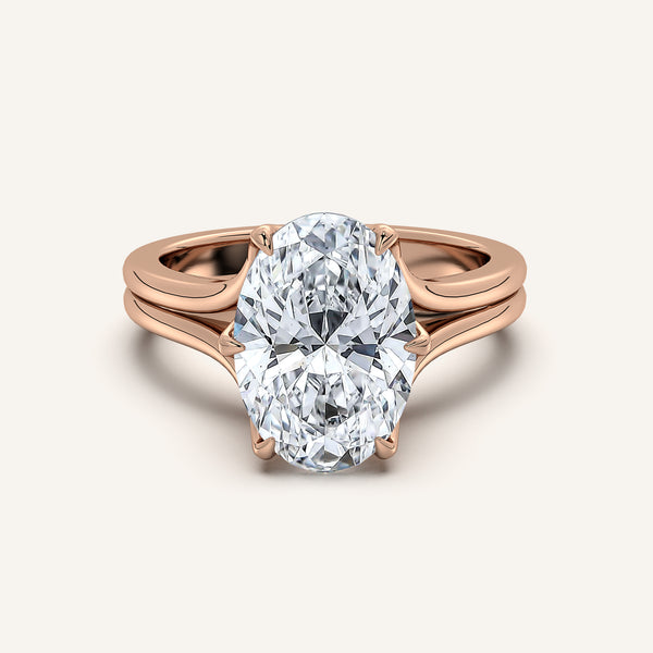 Oval Double Gold Band Tulip Engagement Ring | 18k Rose Gold