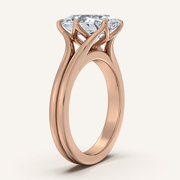 Oval Double Gold Band Tulip Engagement Ring | 14k Rose Gold