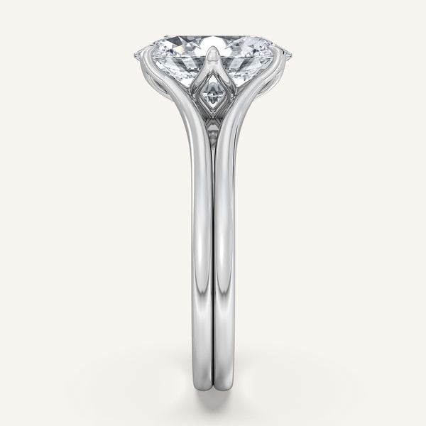 Oval Double Gold Band Tulip Engagement Ring | Platinum