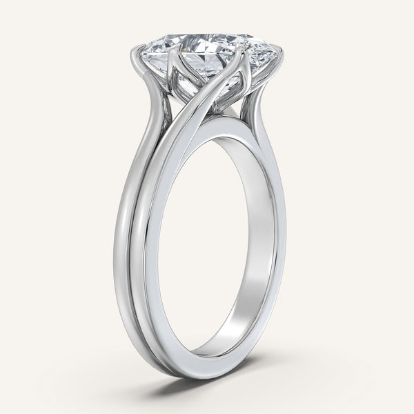 Oval Double Gold Band Tulip Engagement Ring | Platinum
