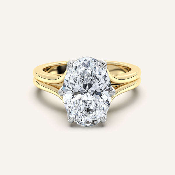 Oval Double Gold Band Tulip Engagement Ring | 18k Two Tone