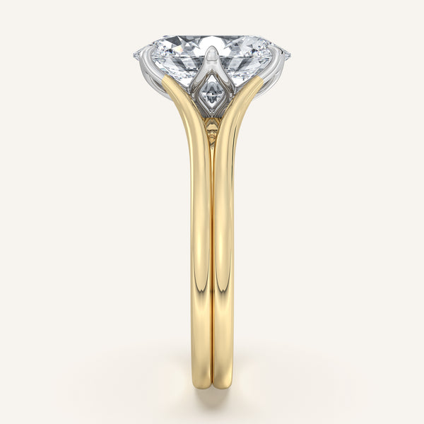 Oval Double Gold Band Tulip Engagement Ring | 18k Two Tone