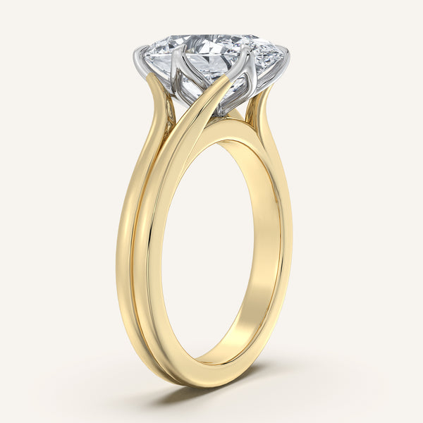 Oval Double Gold Band Tulip Engagement Ring | 18k Two Tone
