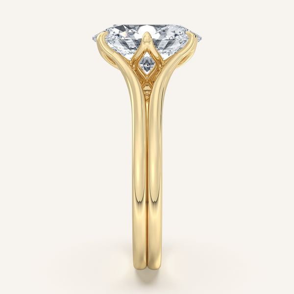 Oval Double Gold Band Tulip Engagement Ring | 18k Yellow Gold