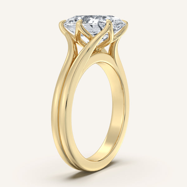 Oval Double Gold Band Tulip Engagement Ring | 14k Yellow Gold