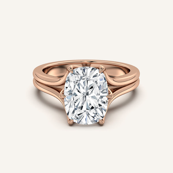 Cushion Cut Double Gold Band Tulip Engagement Ring | 14k Rose Gold