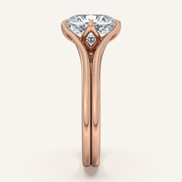 Cushion Cut Double Gold Band Tulip Engagement Ring | 14k Rose Gold