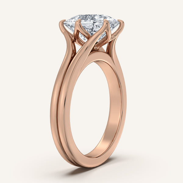 Cushion Cut Double Gold Band Tulip Engagement Ring | 14k Rose Gold