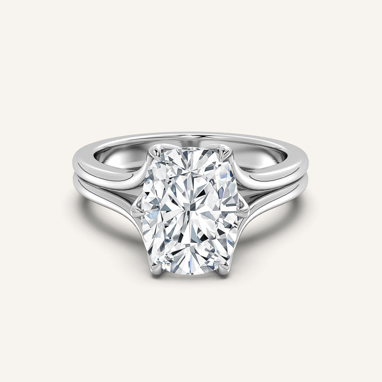 Image for Cushion Cut Double Gold Band Tulip Engagement Ring | 14k White Gold