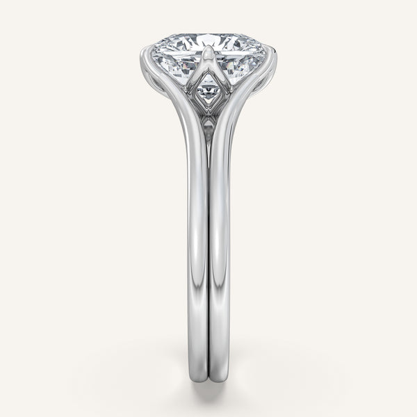 Cushion Cut Double Gold Band Tulip Engagement Ring | 14k White Gold