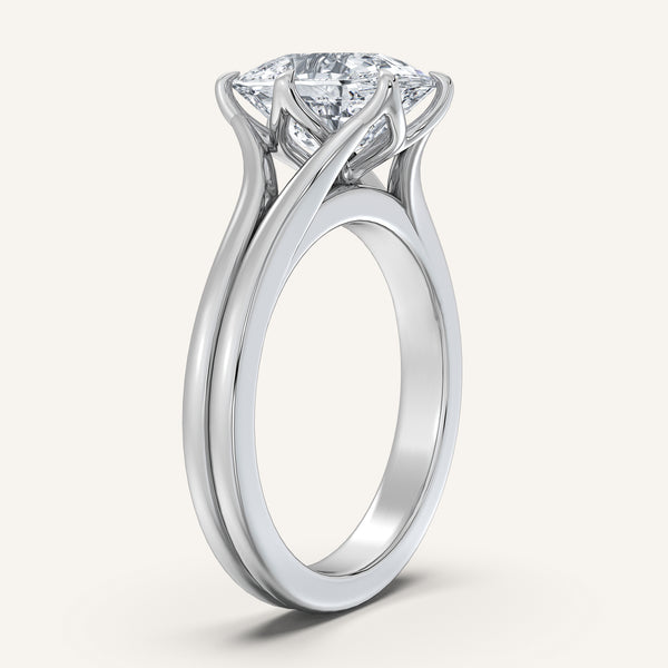 Cushion Cut Double Gold Band Tulip Engagement Ring | 14k White Gold