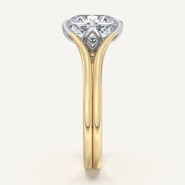 Cushion Cut Double Gold Band Tulip Engagement Ring | 18k Two Tone