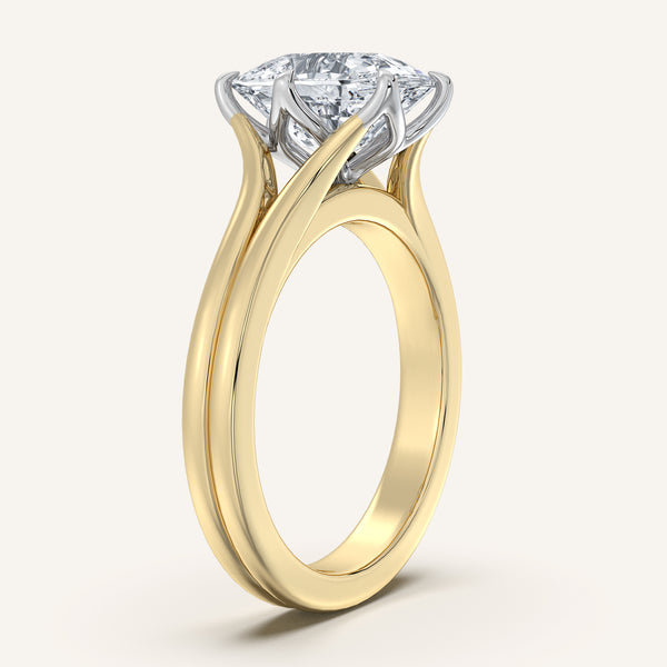 Cushion Cut Double Gold Band Tulip Engagement Ring | 14k Two Tone