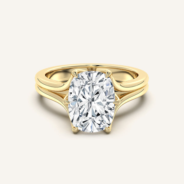 Cushion Cut Double Gold Band Tulip Engagement Ring | 14k Yellow Gold