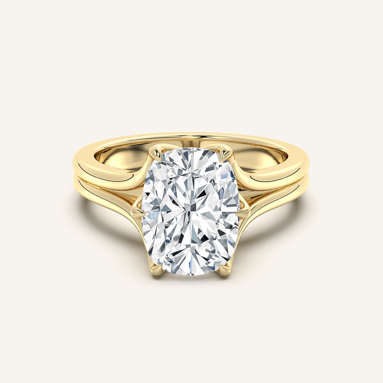 Image for Cushion Cut Double Gold Band Tulip Engagement Ring | 14k Yellow Gold