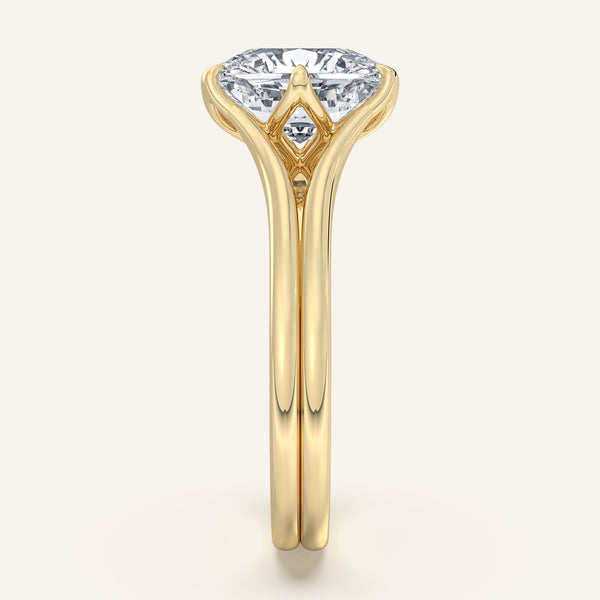Cushion Cut Double Gold Band Tulip Engagement Ring | 14k Yellow Gold