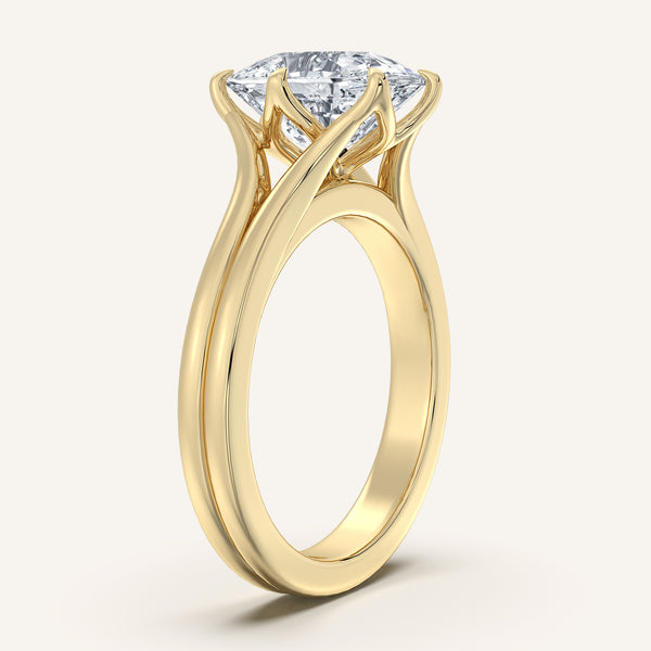 Cushion Cut Double Gold Band Tulip Engagement Ring | 14k Yellow Gold