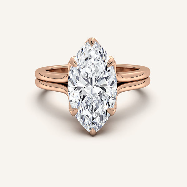 Marquise Double Gold Band Tulip Engagement Ring | 18k Rose Gold