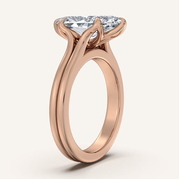 Marquise Double Gold Band Tulip Engagement Ring | 14k Rose Gold