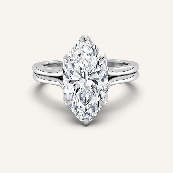 Marquise Double Gold Band Tulip Engagement Ring | Platinum