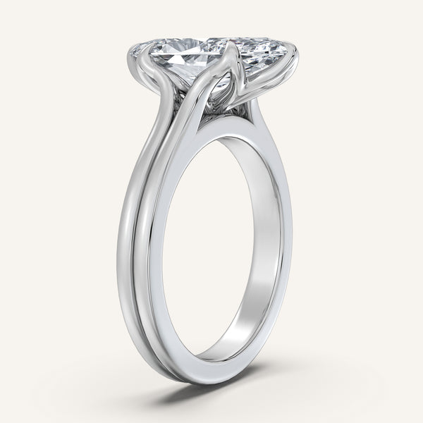 Marquise Double Gold Band Tulip Engagement Ring | 18k White Gold