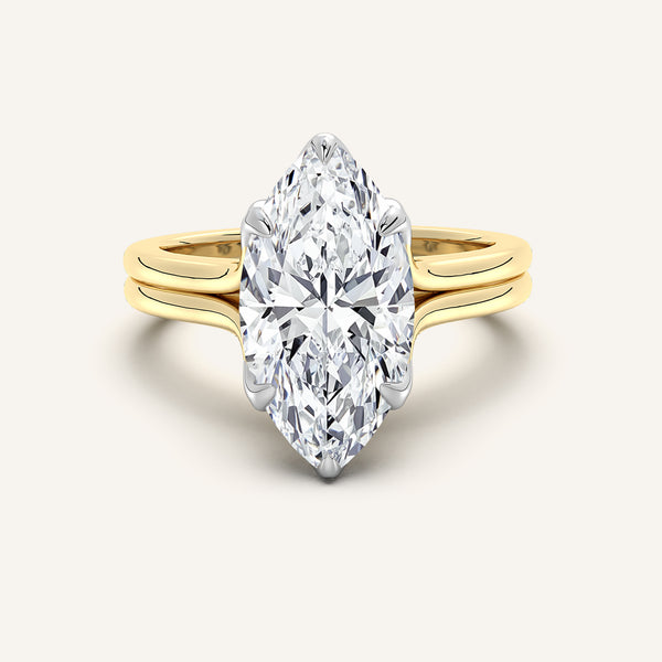 Marquise Double Gold Band Tulip Engagement Ring | 18k Two Tone