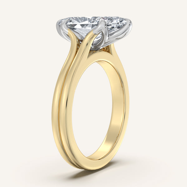 Marquise Double Gold Band Tulip Engagement Ring | 14k Two Tone