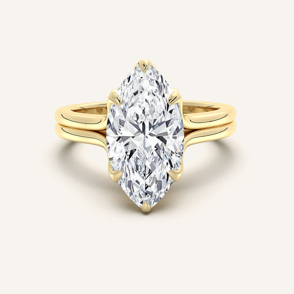 Marquise Double Gold Band Tulip Engagement Ring | 18k Yellow Gold