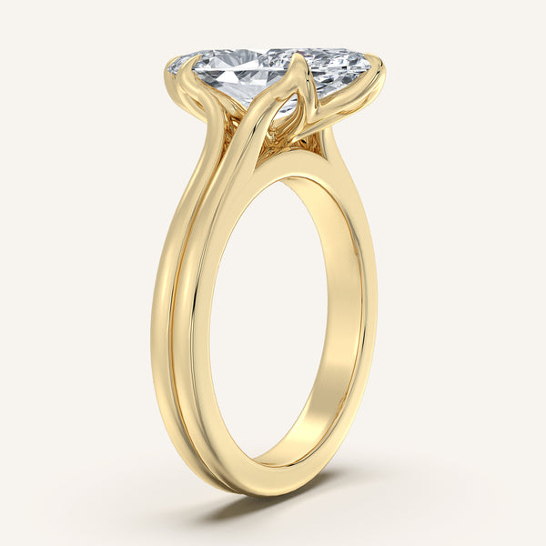 Marquise Double Gold Band Tulip Engagement Ring | 14k Yellow Gold