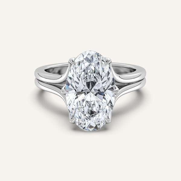 Moval Double Gold Band Tulip Engagement Ring | Platinum